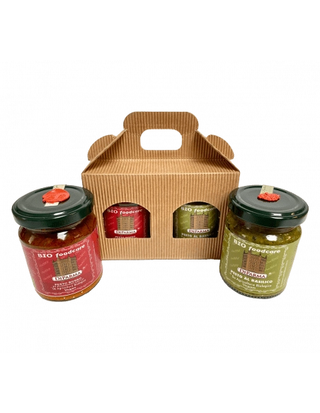 Package 2 Jars red tomato and basil pesto bio 130 grams