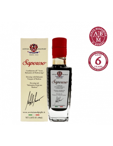 Assaisonnement au Vinaigre Balsamique de Modène IGP - Saporoso - Âgé de 6 Ans (100 ml.)